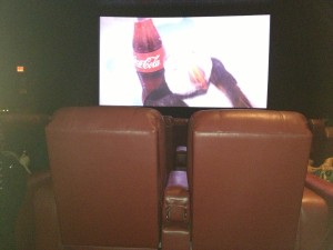 This is the view from the seat while it's fully reclined. There's no problem seeing the screen.